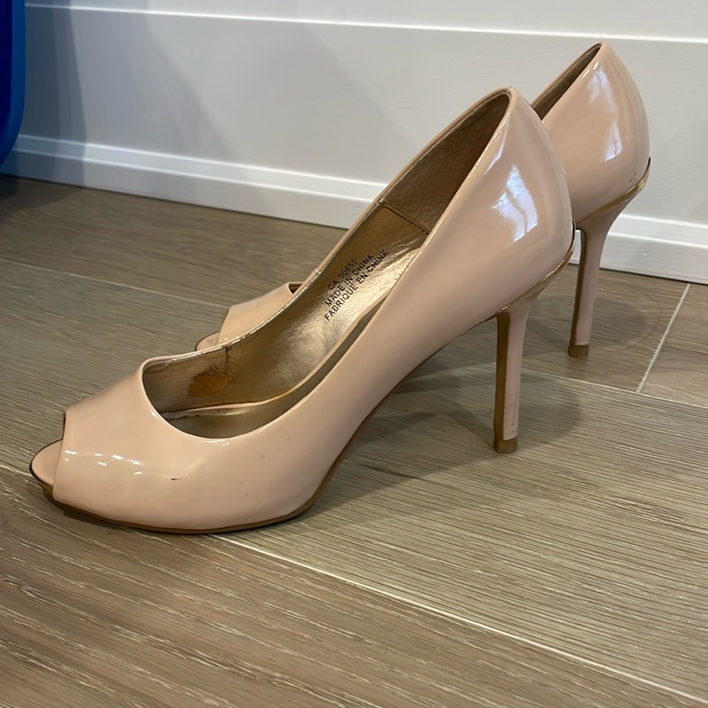 Blush peep toe heels